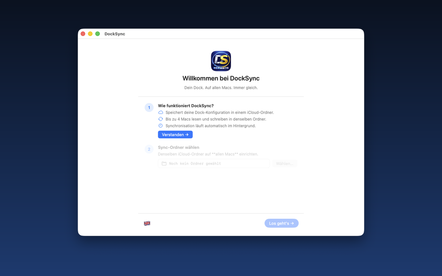 DockSync Onboarding — Schritt 1